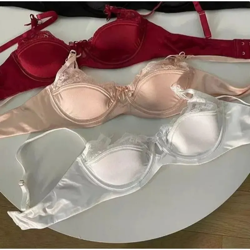 Mulheres nupcial conjunto de sutiã vermelho fino minimizador grande busto francês meia xícara sexy renda lingerie roupa interior para o casamento do feriado — image 6