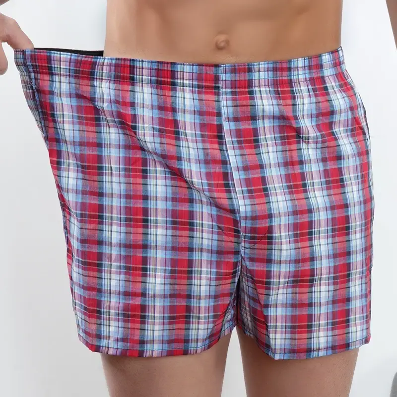 2 Pcs/Lot Men's Boxer Briefs 100% Cotton Sleep Underpants Underwear Casual Plaid Comfortable Homewear Striped Beach Panties — image 3