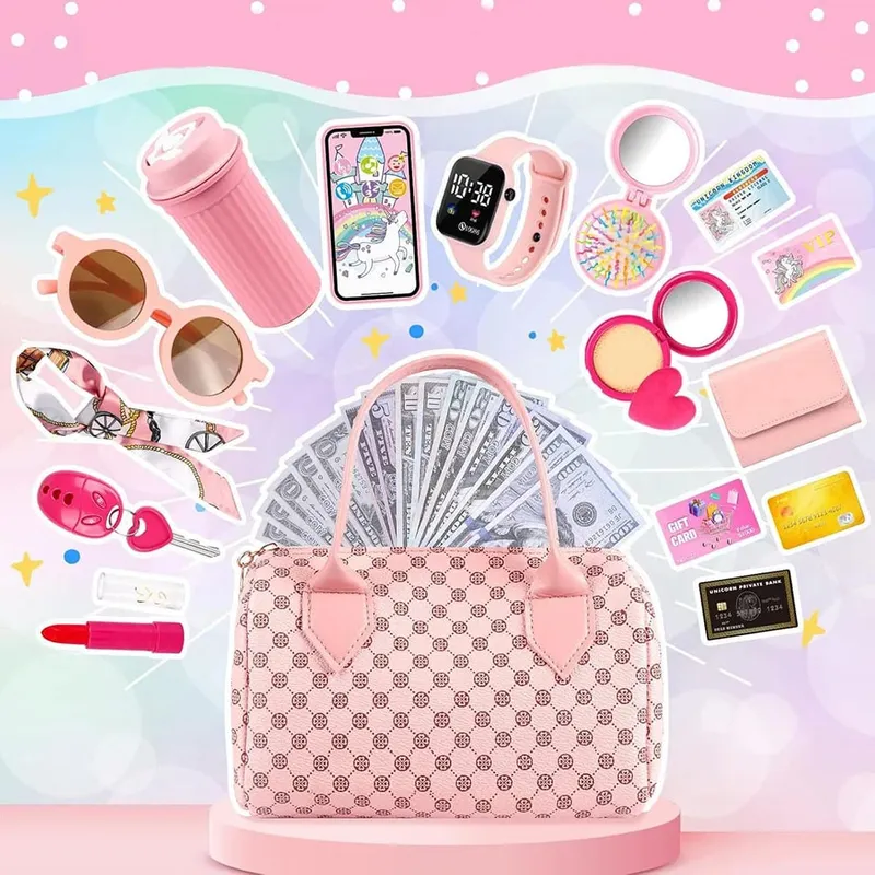 Monedero de juego para niñas pequeñas, monedero para juego de imitación para teléfono móvil/maquillaje/llaves, bolso de maquillaje de princesa para niñas, regalo de cumpleaños y Navidad — image 3