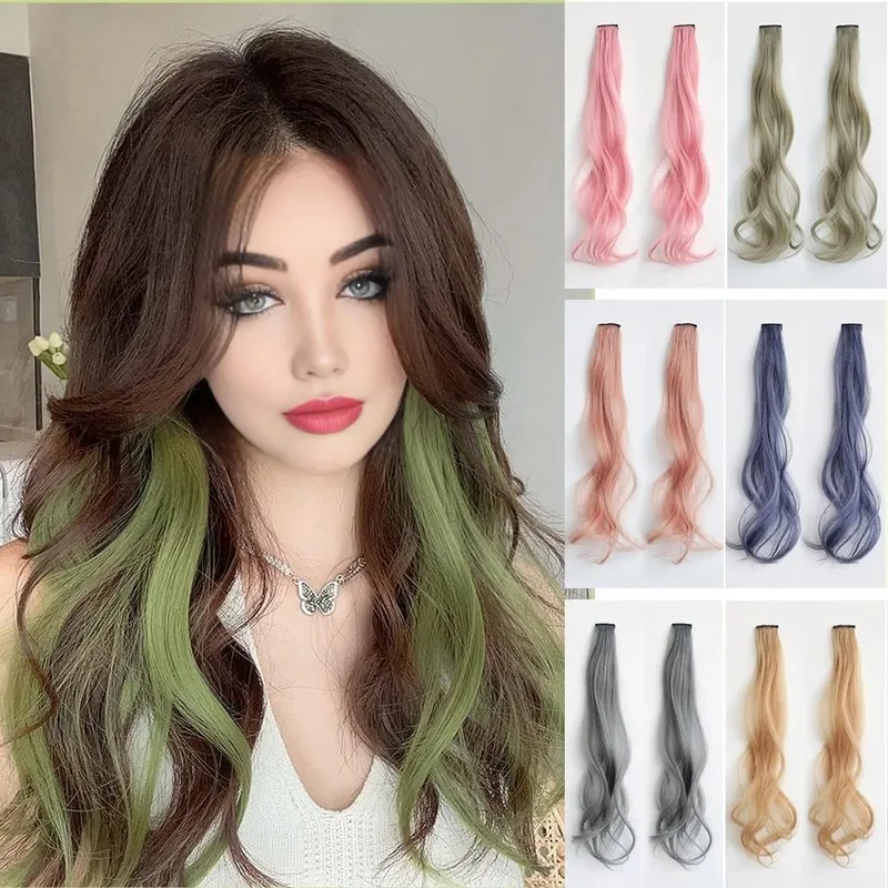 Synthetic 2 Pieces/Set 50cm Colored Curly Hair Extensions Water Wave Pink/Blue/Purple Halloween/Christmas Wig — image 1