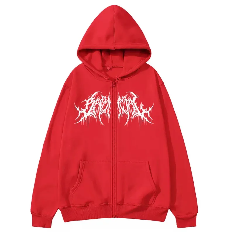 Y2K moletom com capuz com zíper masculino moderno estampado estilo hip hop gótico 2026 outono/inverno quente moletom de manga comprida — image 2