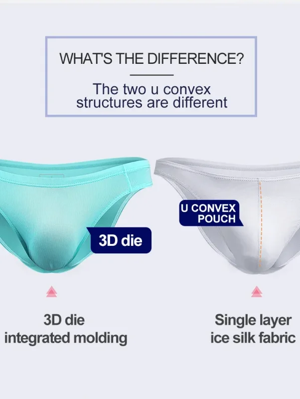 2PCS Men's Underpants Ice Silk Breathable Sexy Thin U Convex Transparent One Piece Low Waist Triangle Shorts Head — image 3