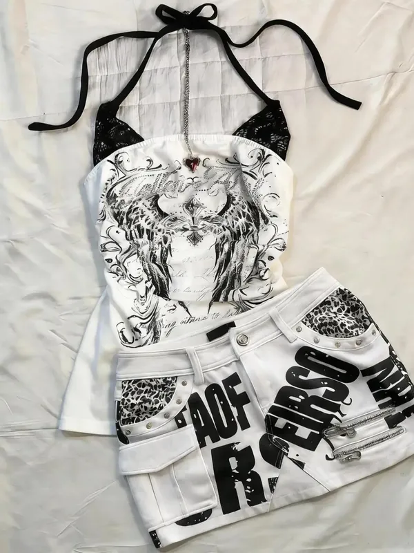 American Vintage Y2K Halter Crop Top Women Sleeveless Vest Punk Printed Casual Subculture Summer Slim Street Tank Tops — image 11
