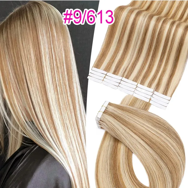 Full Shine Tape In 100% Remy Human Hair Straight Double Sided Blonde Comfortable Silky Natural Tape Ins For Women — image 6