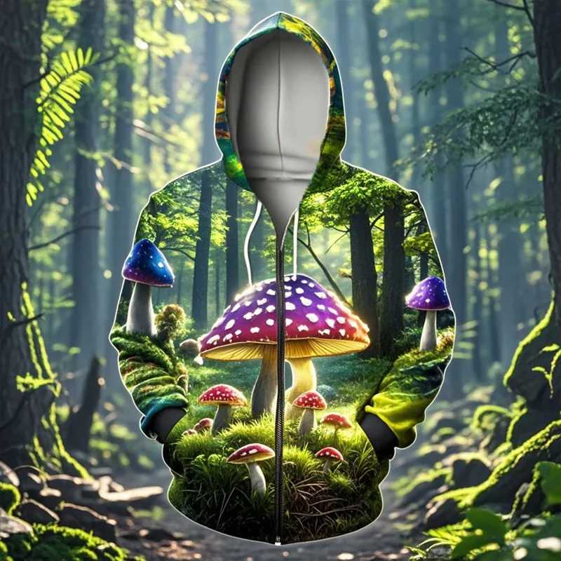 Cogumelo 3D Impressão Zipper Hoodie Homens Mulheres Casual Moda Moletom Com Capuz Masculino Oversized Agasalho Hoodies Homem Casaco Roupas — image 23
