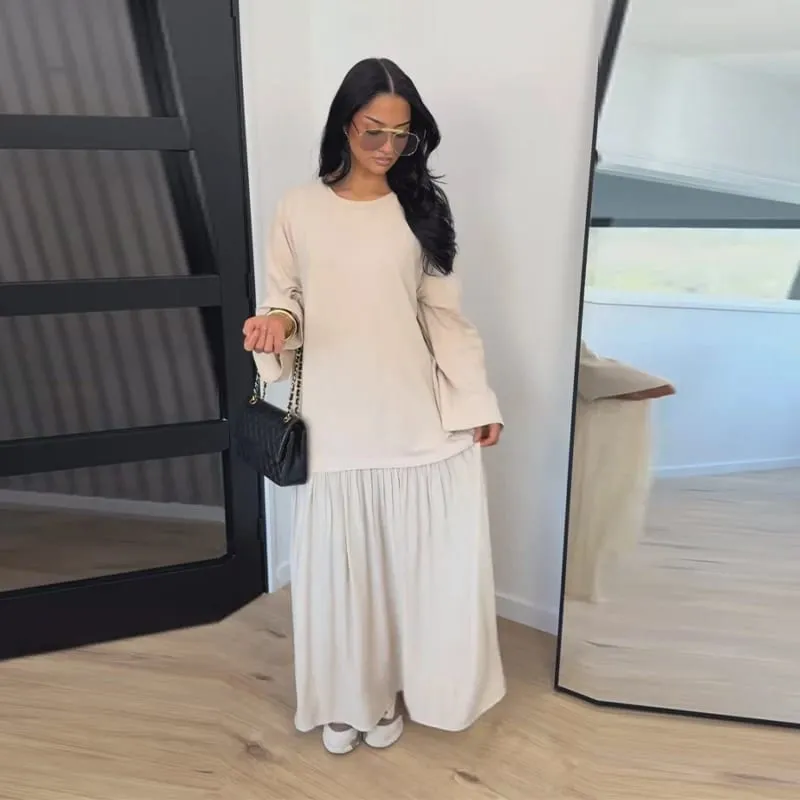 Solid Color Loose Fit Flare Sleeve Tiered Dress Crew Neck Ruffle Hem Pleated Long Maxi Dresses 2026 Spring Chic Casual Outwear — image 8