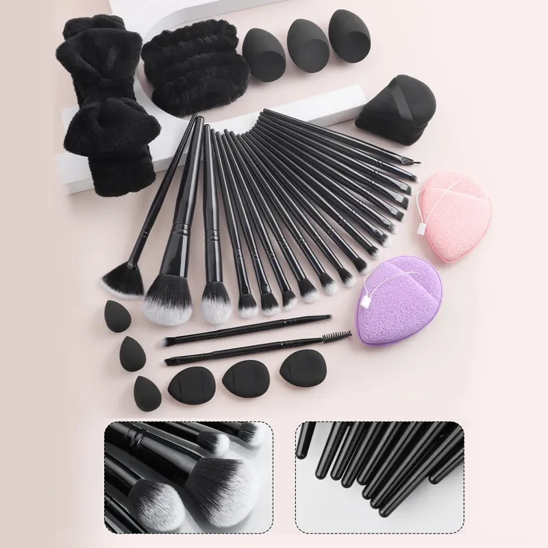 37Pcs Makeup Tool Kit 20Pcs Makeup Brushes With Hairband Wristband Powder Puff Facial Sponge — image 1