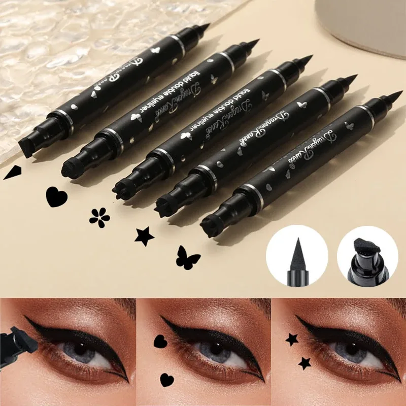 Dragon Ranee Black Stars Hearts Eyeliner Stamp Pencil Double-head 2 IN 1 Smooth Quick Dry Liquid Eye Liner Shape Pen Eyes Makeup