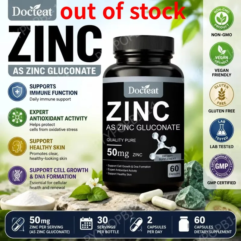 Docteat Zinc Bilang Zinc Gluconate Capsules 50 Mg Zinc Bawat Serving Immune Support Antioxidant Activity Malusog na Balat 60 Capsules — image 2