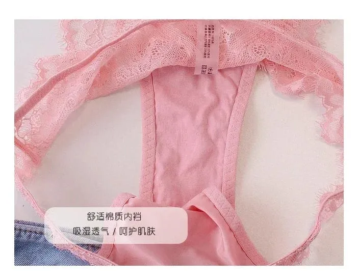 Sexy Lace Bralette & Panty Set with Push Up Steel Ring Large Size Thin Lingerie for Women