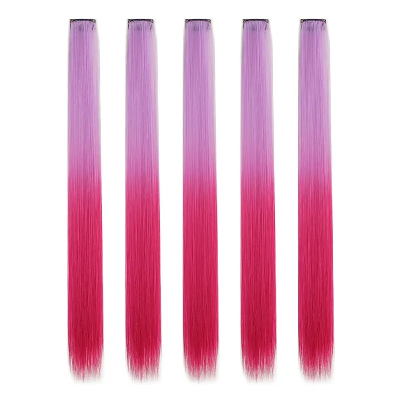 5PCS/set Clip in Hair Extensions Synthetic Hairpieces Colored Party Highlights for Girls 18 inches Multi-colors Straight Hair — image 9