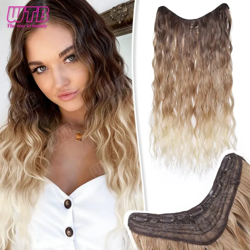 WTB Gradient Color Hair Extensions Synthetic Wig BB Clip Style Water Wave Pattern Suitable for Women's Daily Wear and Holidays — image 9