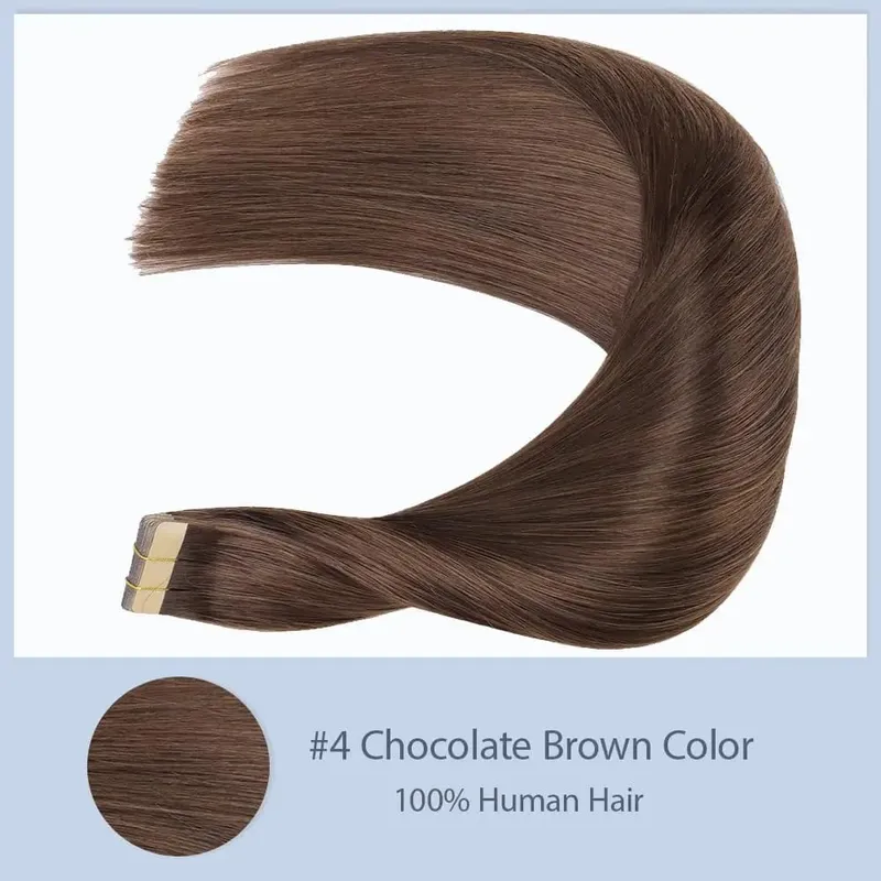 #4 Brown Tape in Hair Extensions Human Hair 50g Human Hair Tape in Extensions 20Pcs Dark Brown Tape Ins Seamless Chocolate Brown — image 4