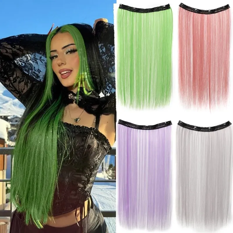 20inch Hair extensions Wig Hair Clips Hair piece Synthetic Straight Hair Extensions with 4clips for Women Halloween Party — image 2