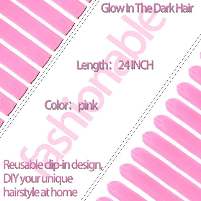 Glow In The Dark Clip‑In Hair Extensions 24 Inch Synthetic Peekaboo Highlight Hairpieces For Festival Halloween Party