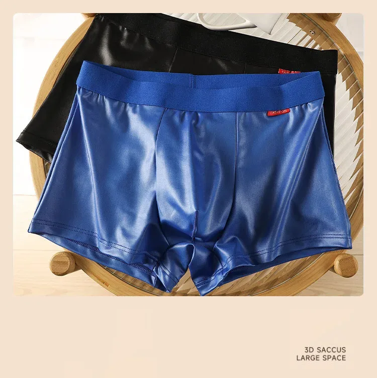Imitation Leather Underwear Men's Sexy Slim Fit Boxer Shorts Korean Youth Bugle Pouch Undepant Comfortable Sports Trunk Stretch — image 6