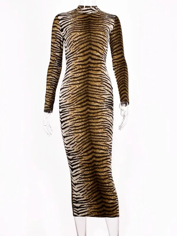 leopard print long sleeve slim bodycon sexy dress taglagas taglamig kababaihan streetwear party festival dresses outfits — image 7