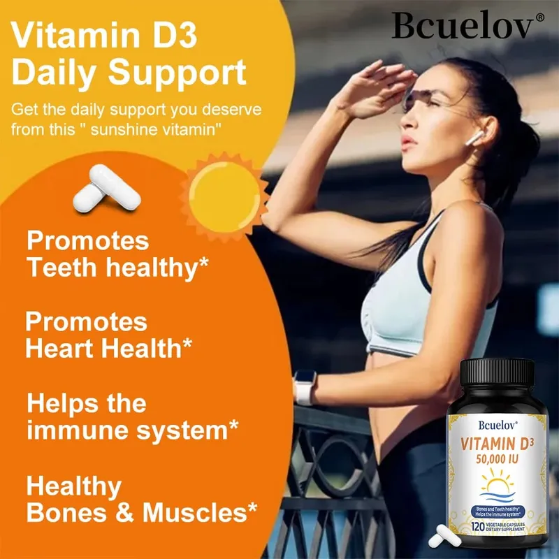D3-vitamin 50000 NE - Csontok egészségének és immunrendszerének támogatása - GMO-mentes gluténmentes - D3-vitamin D-vitamin-kiegészítő férfiaknak és nőknek — image 2