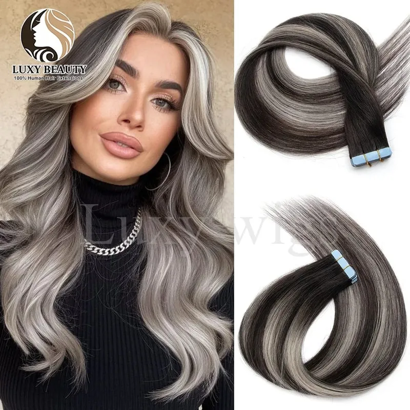 Highlights Brown Tape in Hair Extensions Human Hair Straight Black Blonde Seamless PU Skin Weft Tape In Hair Extensions 20PCS