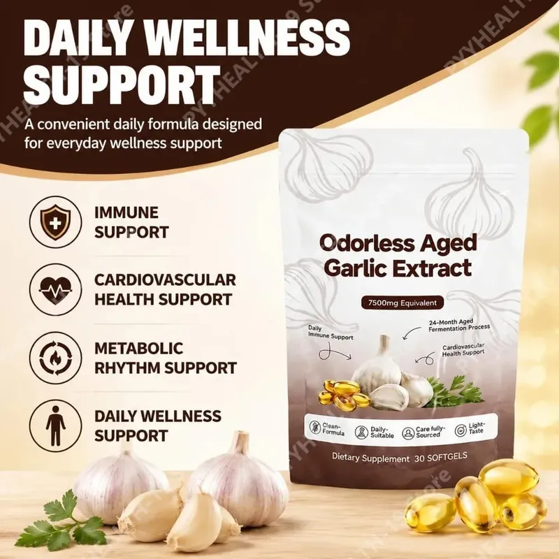 Odorless Aged Garlic Extract Softgels 7500mg Equivalent 24-Month Fermented For Immune Cardio Metabolic Support Adult 30 Count — image 2