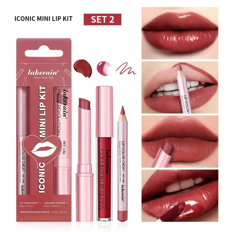 5 Color Lip Liner + LIPSTICK Set and Lip Stain Easy Coloring Matte Lip Kit Lipstick Long Lasting Red Lipstick Lip Makeup Set