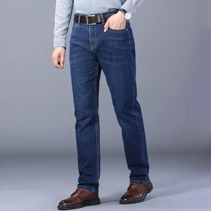 2026 New Business Men's Jeans Casual Straight Stretch Fashion Classic Blue Black Work Denim Pant Trousers Male Clothing — image 2
