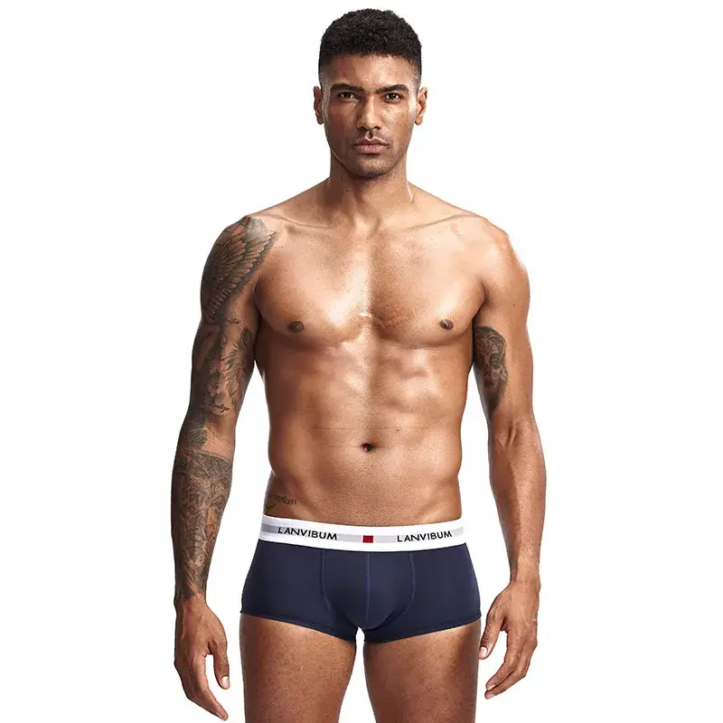 Roupa íntima masculina jovem em U levantada cintura baixa algodão quadrilátero calças cor sólida shorts masculinos grandes — image 3