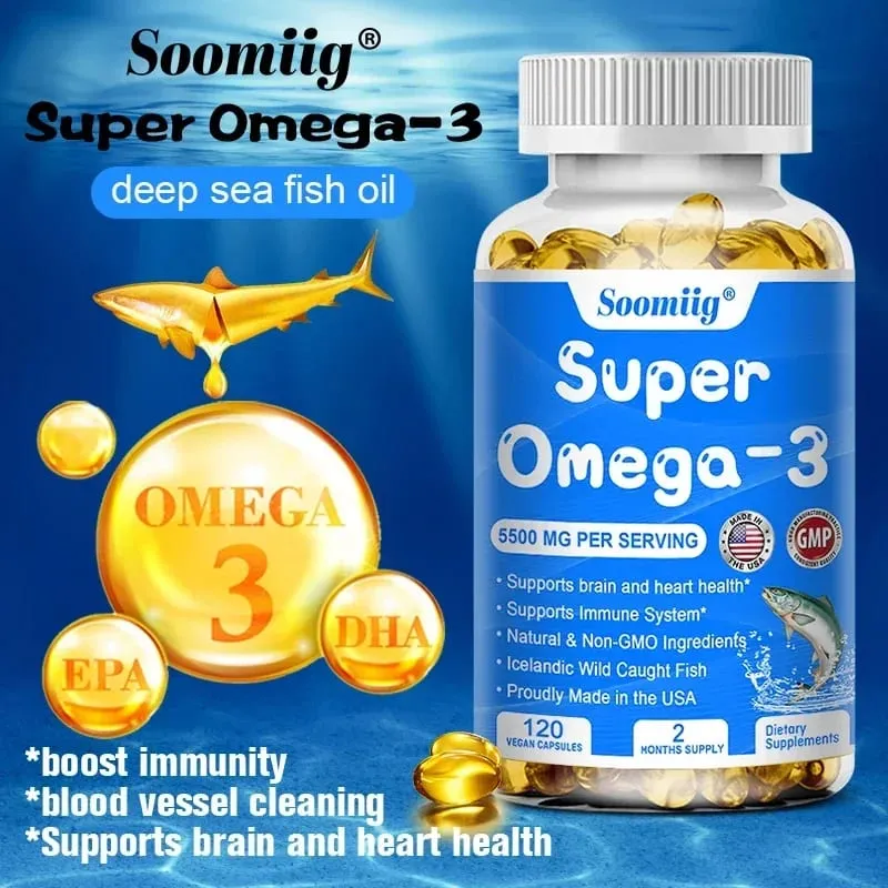 Vildfanget Super Strength Omega 3 Fiskeolie 120 Softgels 5500mg High EPA 1200mg DHA 900mg Ikke-GMO Glutenfrit kosttilskud — image 2