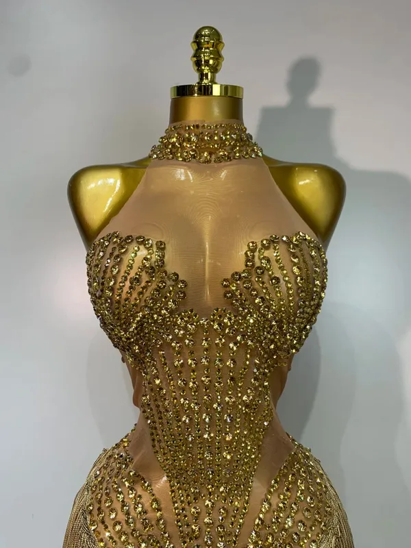 Sexy traje de palco brilhante strass malha transparente lantejoulas borla noite festa de aniversário boate dança cantor outfit — image 5