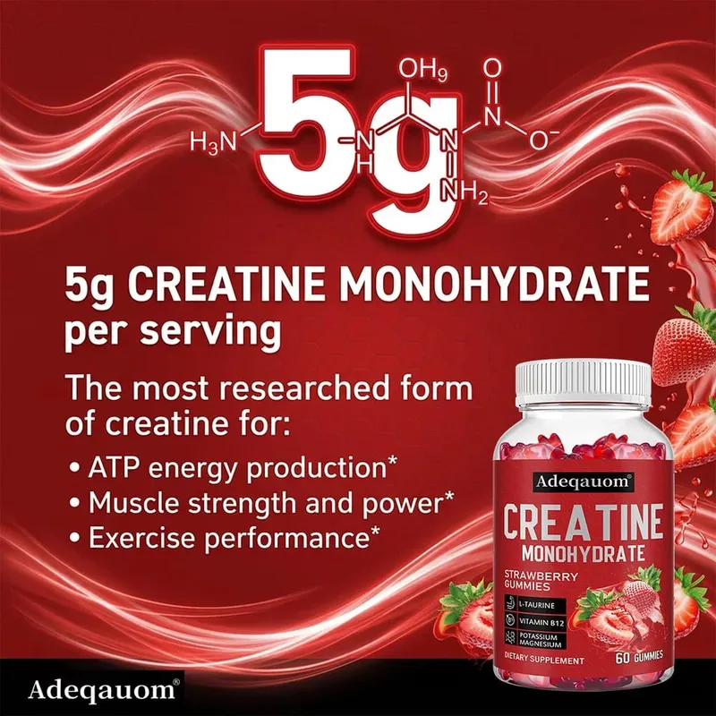 Creatine Monohydrate Gummies 5000mg Pre & Post Workout Support for Muscle Strength & Recovery Build Muscle Mass Vegan — image 4