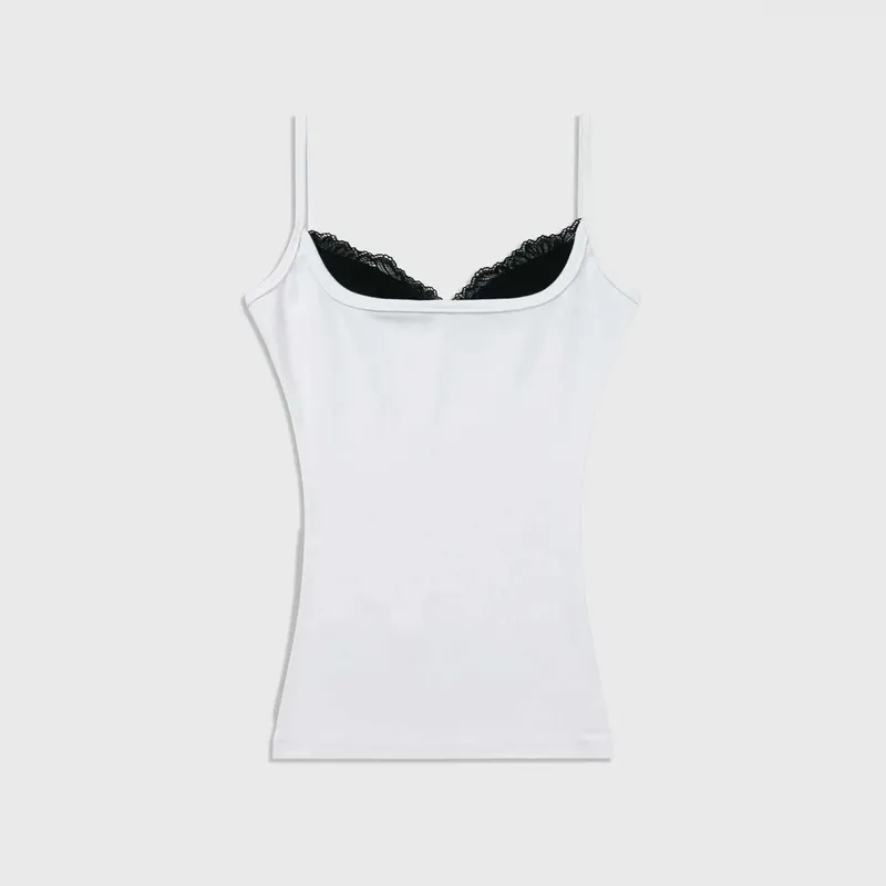 Y2K Hot Girl Solid Color Tank Top with Thin Shoulder Straps Side Lace Splicing Slim Fit Sleeveless Casual Street Strap Top — image 2