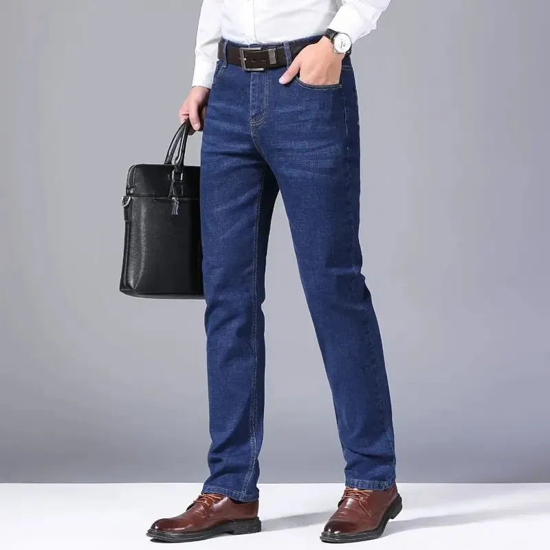 2026 New Business Men's Jeans Casual Straight Stretch Fashion Classic Blue Black Work Denim Pant Trousers Male Clothing — image 5