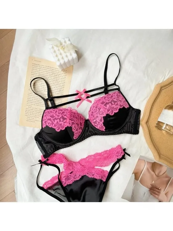 Sexy Lace Bra Set Women Ultra Thin Push Up Small Bust Anti-Sagging Comfort Party Lingerie Breathable Hot Sale Bra and Panty Set — image 2