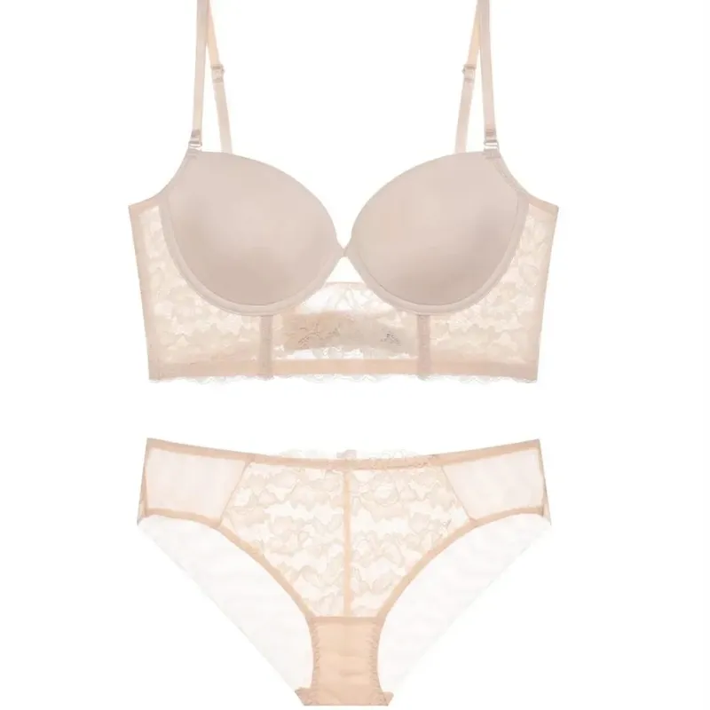 Women Sexy Lace Bra Set Elegant Thin Padded Push Up Lingerie Ladies Underwear Daily Casual Bra and Panty Set