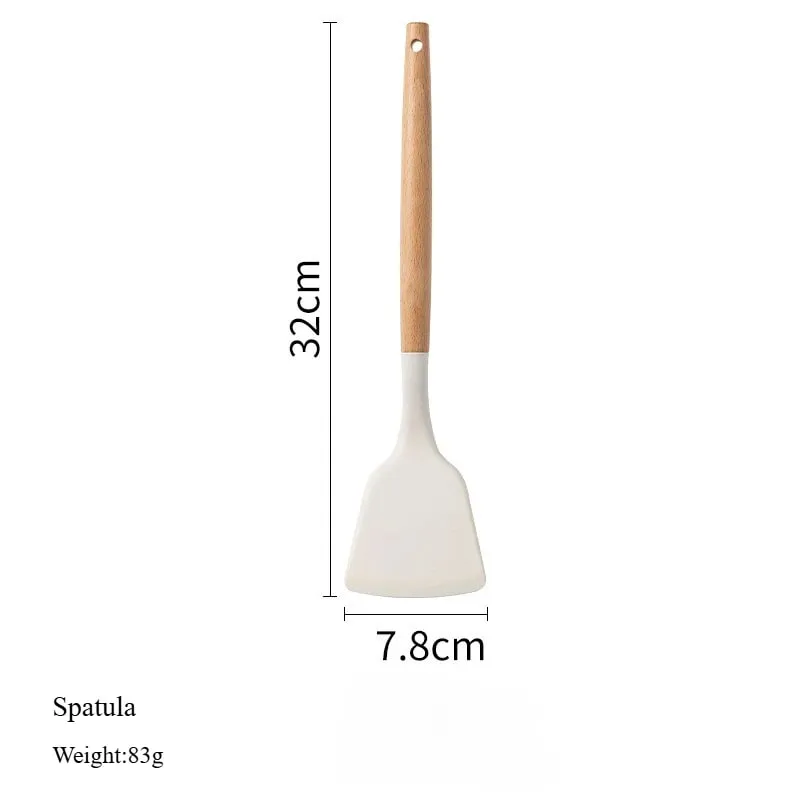 2/12Pcs White Silicone Kitchen Utensils Set with Wooden Handle Cookware Spatula Heat Resistant Non-stick Kitchen Cooking Tools — image 6