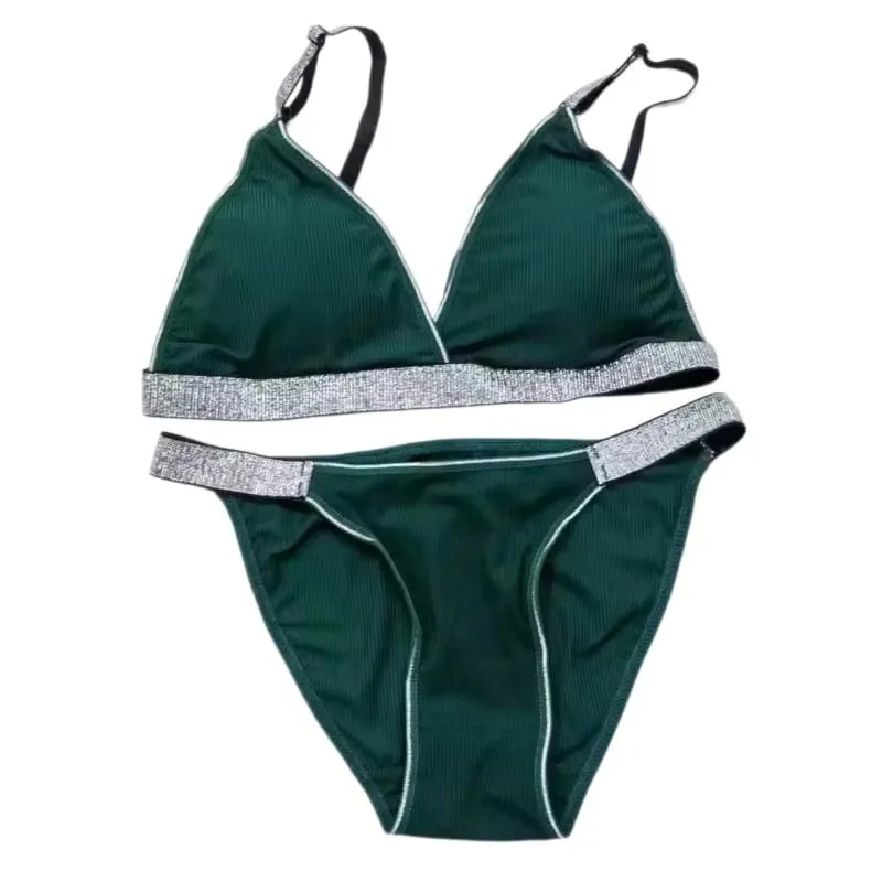 Women Wirefree Bra at Panties Set Padded Bralette Low Rise Bikini Briefs Sexy Lingerie Set Soft Comfy Daily Wear Underwear