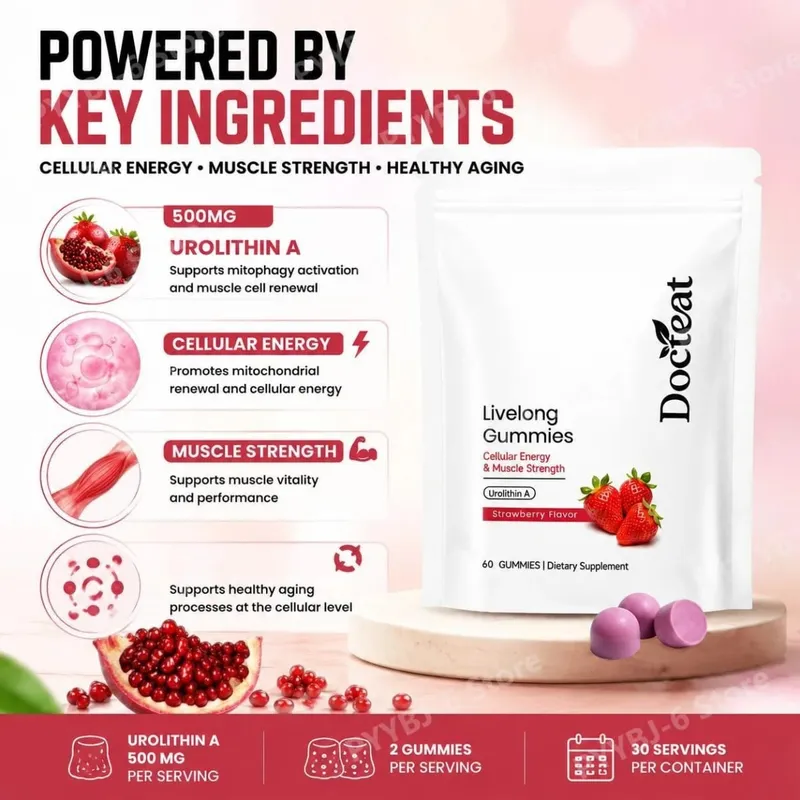 Docteat Urolithin A Gummies Muscle Vitality Support Cellular Energy Mitochondrial Health Daily Wellness Supplement 60 Gummies — image 5
