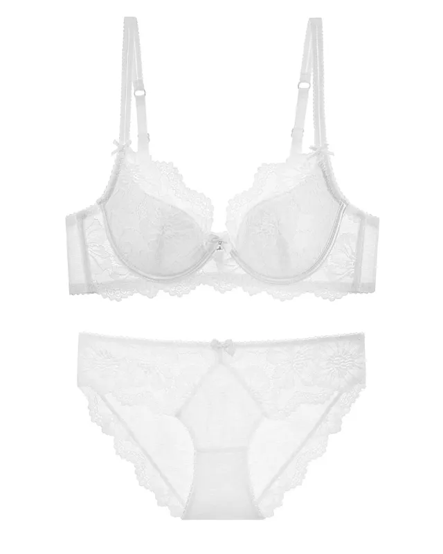 Women Lace Bra Panty Set Summer Thin Push Up Side Support Anti Sag Sexy Pure Desire Lingerie Underwear Suit 32‑38 — image 13