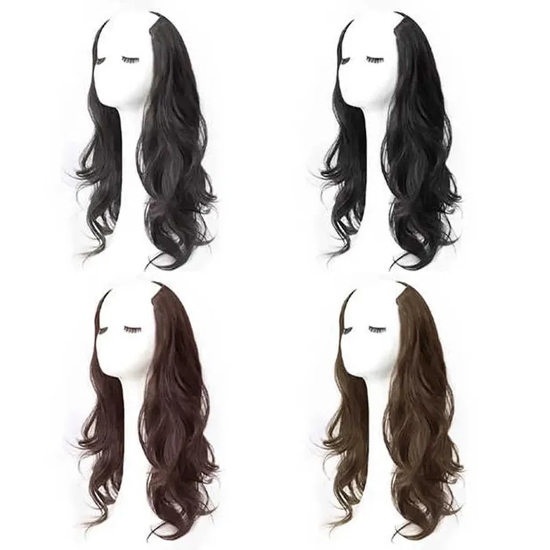 20Inch Synthetic Long Curly Wavy Layered V-Shaped Clip-in Hair Extension 4 Clip Heat Resistant Hairpiece para sa mga Babaeng Pang-araw-araw na Party — image 5