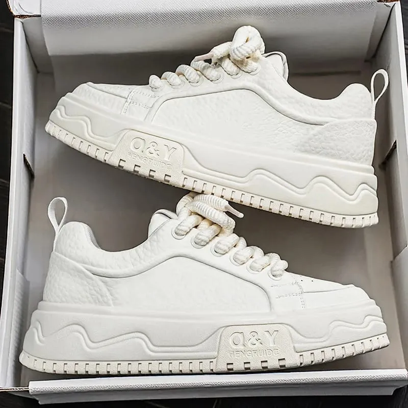 Men's Height Increasing Thick Sole Platform Shoes Fashion Leather Casual Skateboard Sneakers Streetwear — image 2