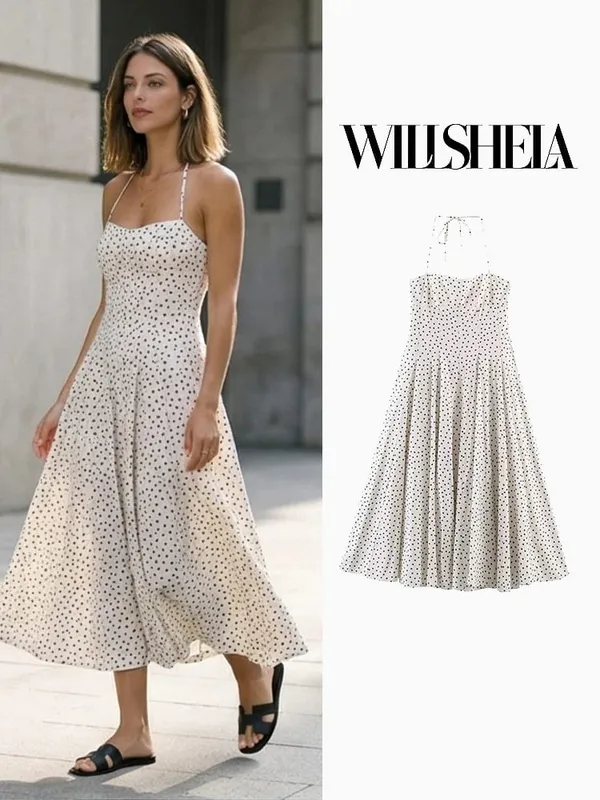 Willshela Women Fashion Pleated Backless Zipper A-Line Midi Dress Vintage Halter Slash Neck Female Chic Lady Dresses — image 1