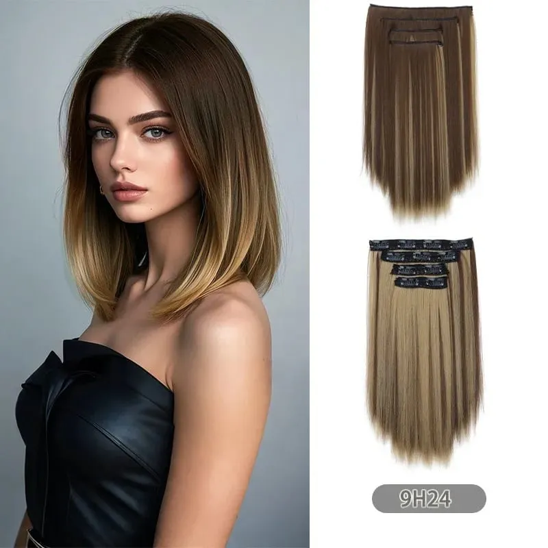 14Inch Synthetic 4Pcs/set Clips in Hair Extensions Straight Hairstyle Brown Blonde Hairpieces Heat Resistant Hair For Women — image 10