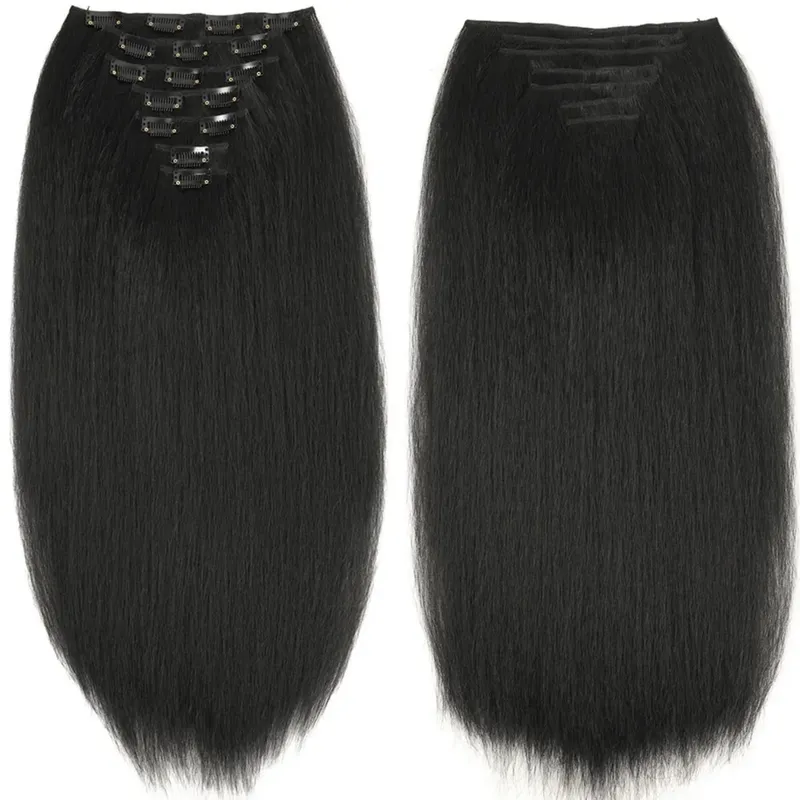 Synthetic Kinky Straight Clip in Hair Extensions 7pcs 16Clips Yaki Straight Clip Ins 22Inch/55cm Full Head Hair Extensions — image 3