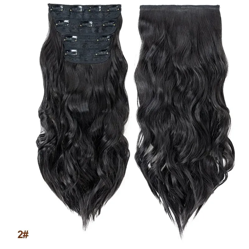 4 Pieces Set Clip In Hair Extensions Highlight Wavy Curly Long Synthetic Hairpieces For Women 22 Inch 180g Hair Clips Hair — image 9