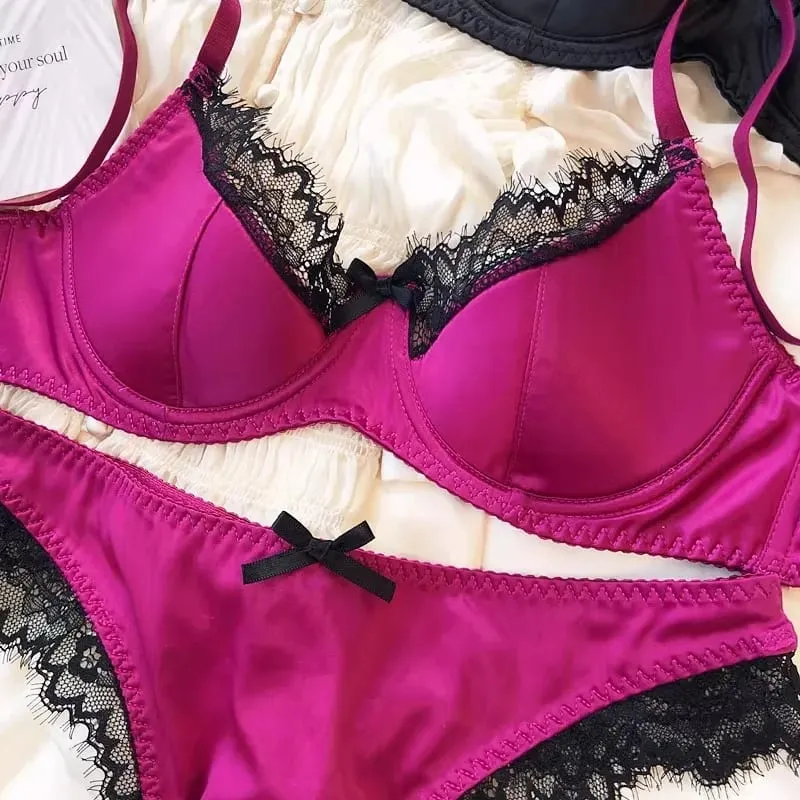 French Thin Cup Lingerie Set Lace Push Up Bra Fashion Women Silk Fabric Underwear High Quality Intimates Bras and Panties — image 3