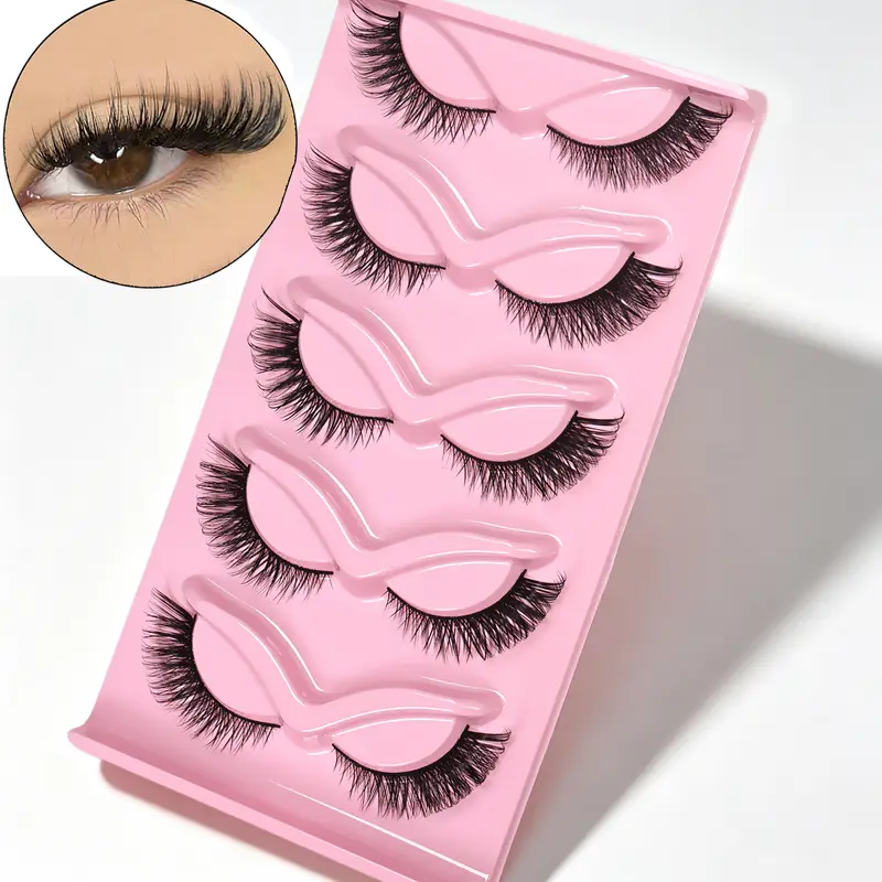 5 Pairs Cat Eye False Eyelashes Long Wispy Lashes Outer Corner Elongated Design Thick Volume Fake Lashes for Daily Party Makeup