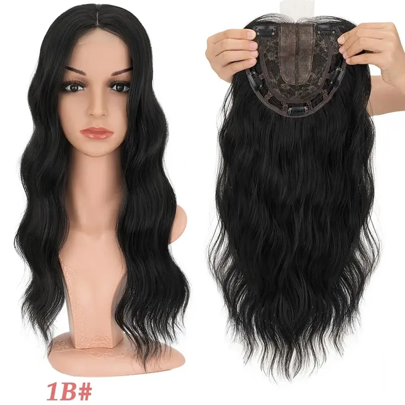 S-noilite Hair Topper 20 Inch Wavy Synthetic Clip-In Topper for Women Natural Looking Voluminous Hairpiece Ombre Blonde Wig