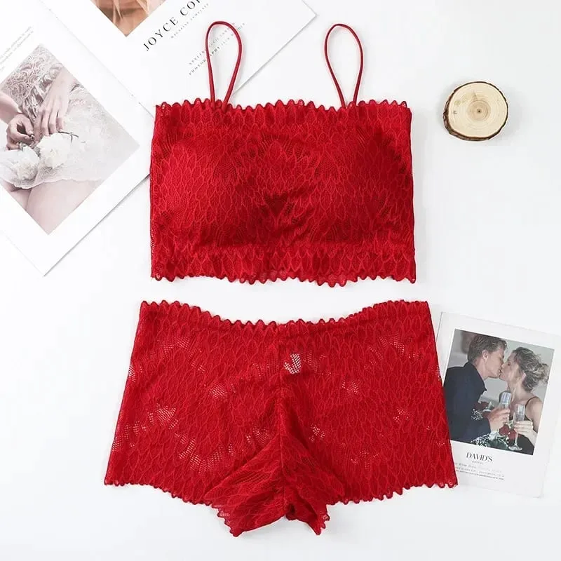 Women Lace Tube Bra and Panty Set Wireless Underwear Summer Padded Bralette Female Sexy Lingerie Low Rise Briefs — image 10