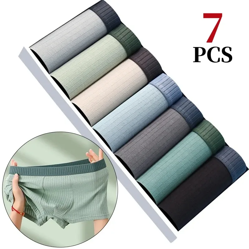 7 pçs/lote roupa interior de algodão masculino boxer shorts puro algodão respirável meados de cintura alta elasticidade sexy macio shorts masculinos L-4XL