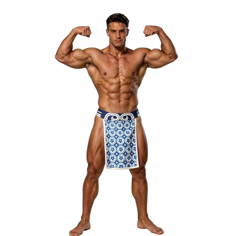Men Low Rise Crotchless Traditional Printed Japanese Sumo Briefs Thong Kimono Rokushaku Fundoshi Loincloth Panties Underwear — image 3